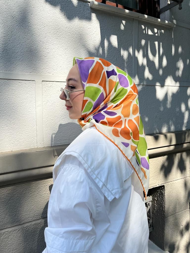 Taş Desen Eşarp (Turuncu-Mor) RTS-1001-4