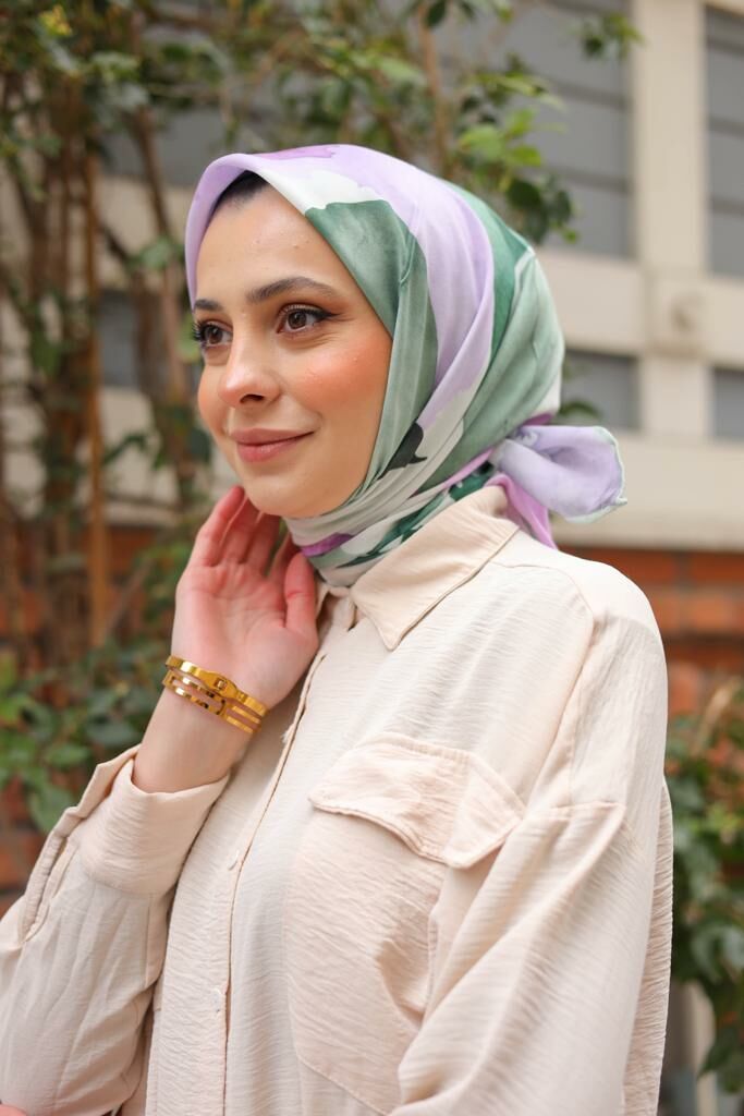 Suluboya Desen Eşarp (Lila-Yeşil) RTS-1006-2