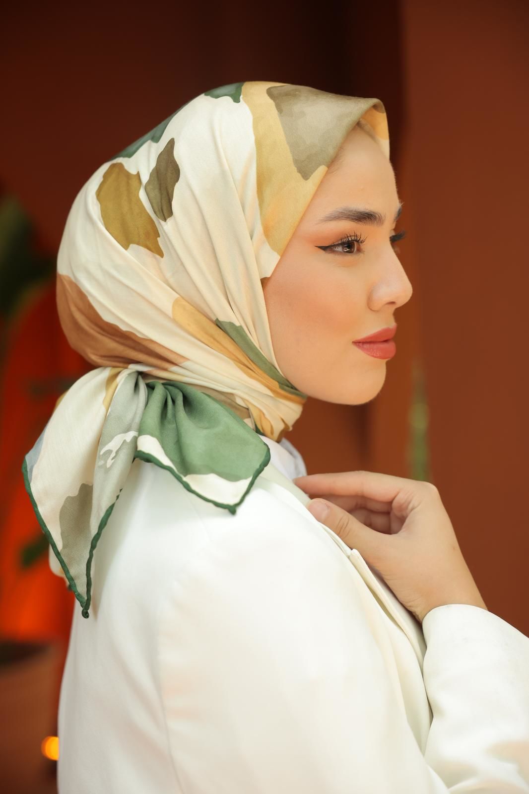 Suluboya Desen Eşarp (Yeşil- Krem) RTS-1006-7