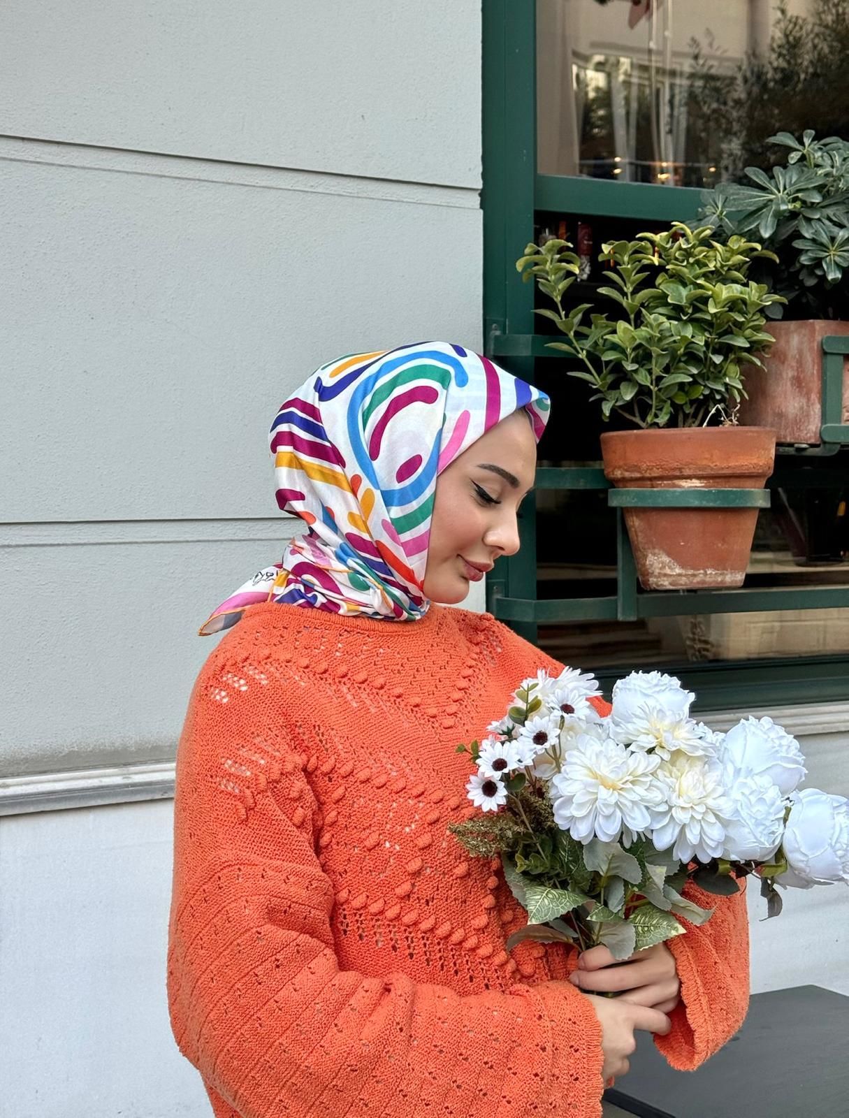Petta Desen Eşarp ( Beyaz ) RTS-1011-9