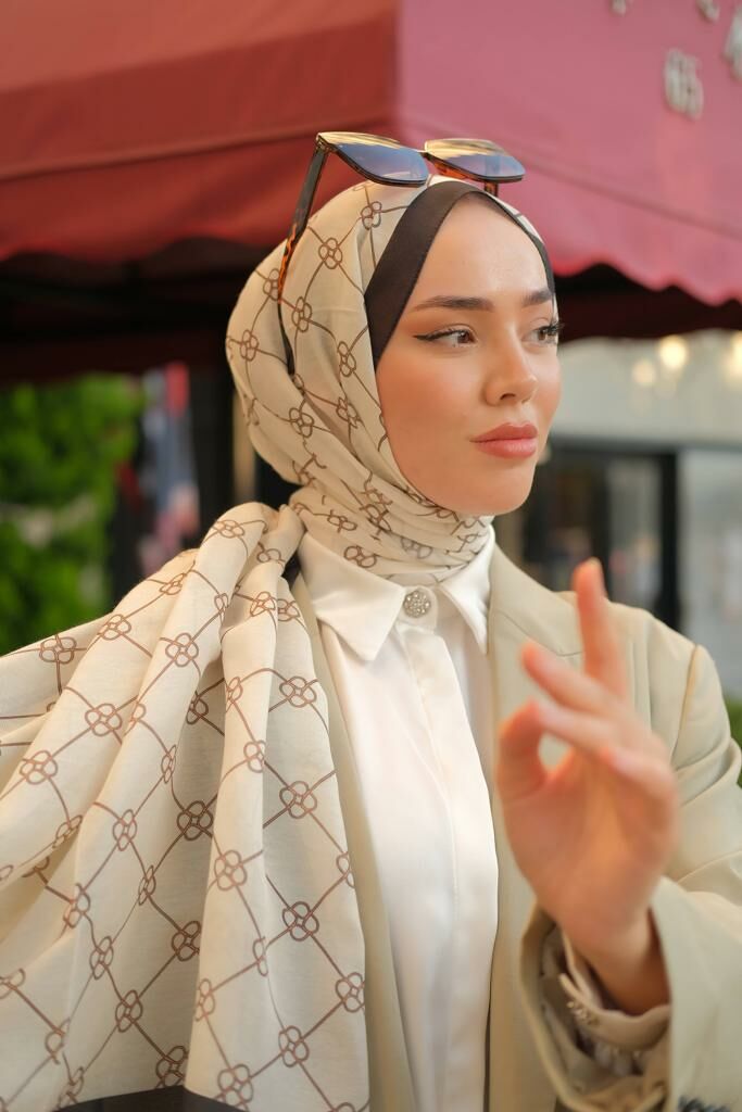 Olive Desen Şal ( Krem - Siyah ) RTS-1028-1