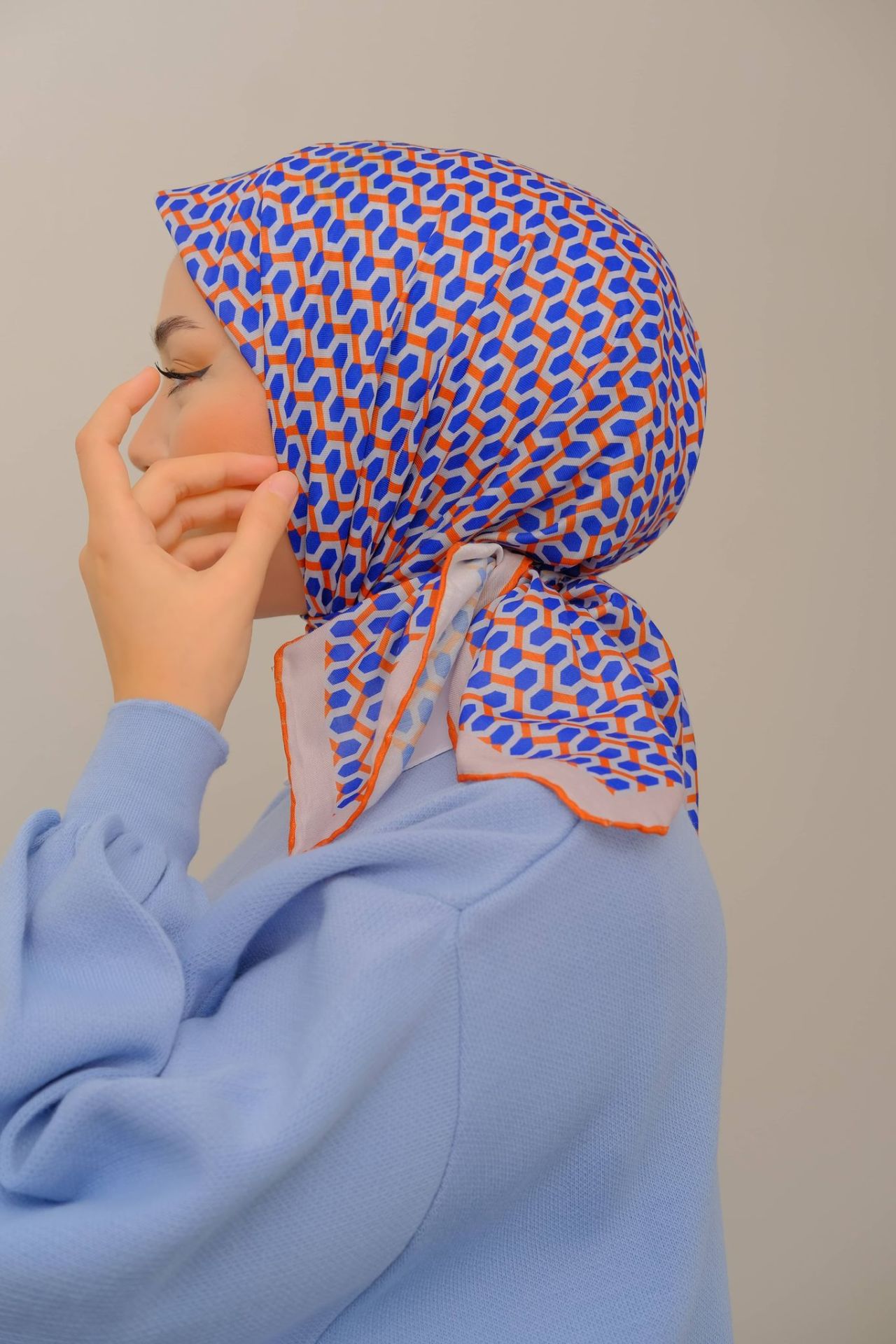 Mısra Desen Eşarp (Lacivert-Turuncu) RTS-1014-6