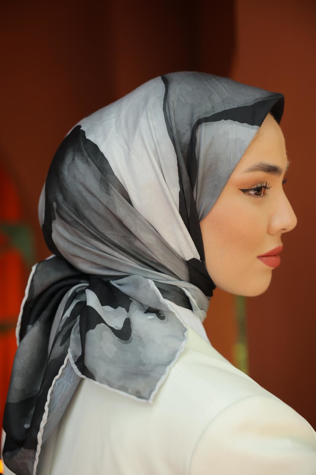 Suluboya Desen Eşarp (Siyah- Grİ) RTS-1006-9