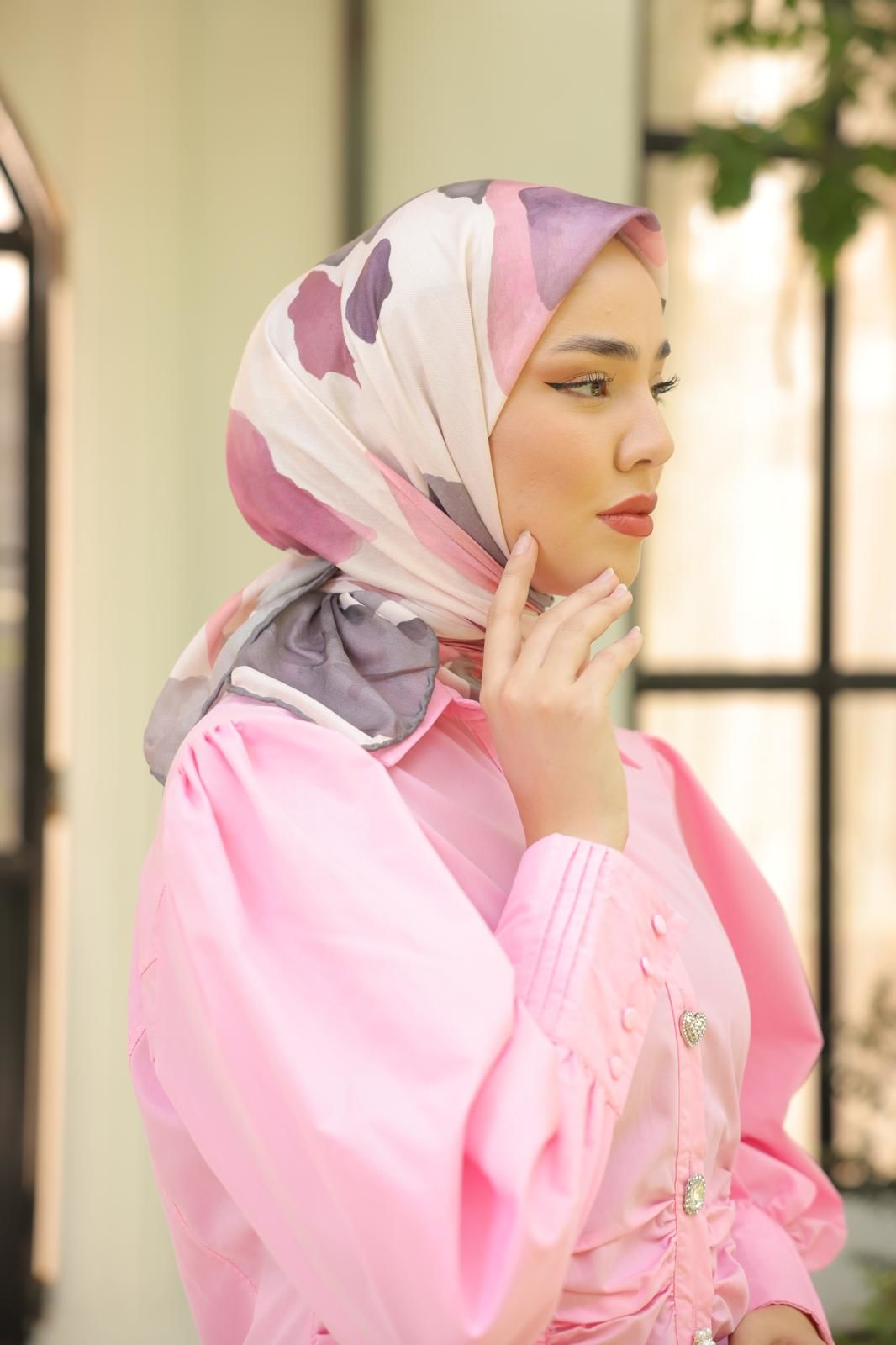 Suluboya Desen Eşarp (Pembe Gri) RTS-1006-11