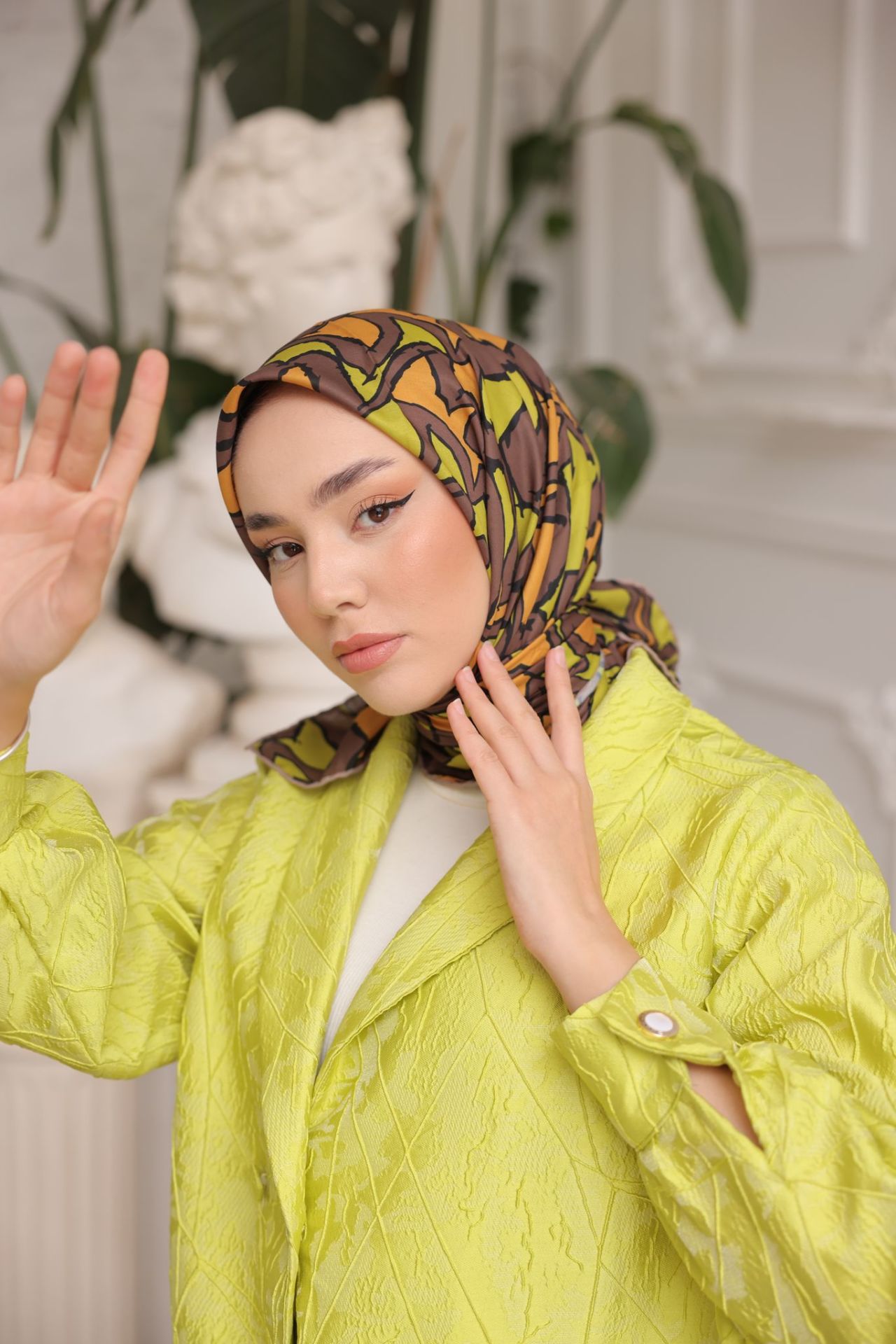 Mirel Desen Eşarp ( Kahve- Yeşil- Hardal ) RTS-1010-5