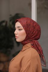 İtaly Desen Eşarp ( Kırmızı - Siyah ) RTS-1018-4