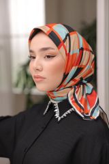 Lion Desen Eşarp ( Siyah  - Kiremit ) RTS-1030-6