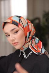Lion Desen Eşarp ( Siyah  - Kiremit ) RTS-1030-6