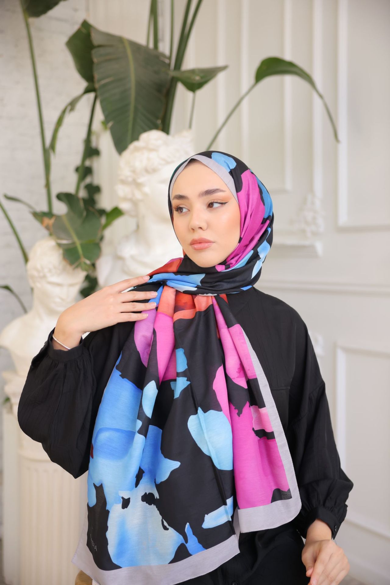 Suluboya Desen Şal (Siyah) RTS-1006-19
