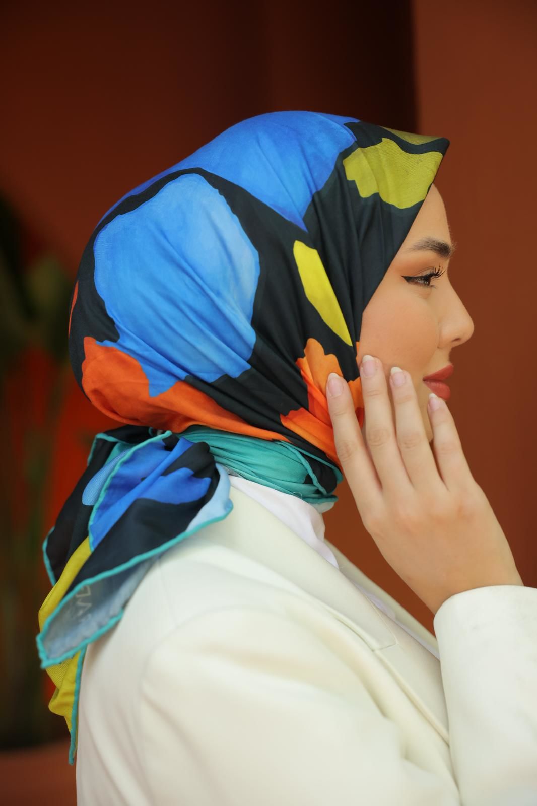 Suluboya Desen Eşarp ( Siyah-Turkuaz) RTS-1006-15