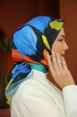 Suluboya Desen Eşarp ( Siyah-Turkuaz) RTS-1006-15