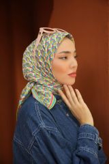 Alora Desen Eşarp ( Yağ yeşili- Pembe ) RTS-1031-8