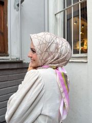 Sane Desen Eşarp  ( Krem - Pembe ) RTS-1041-5