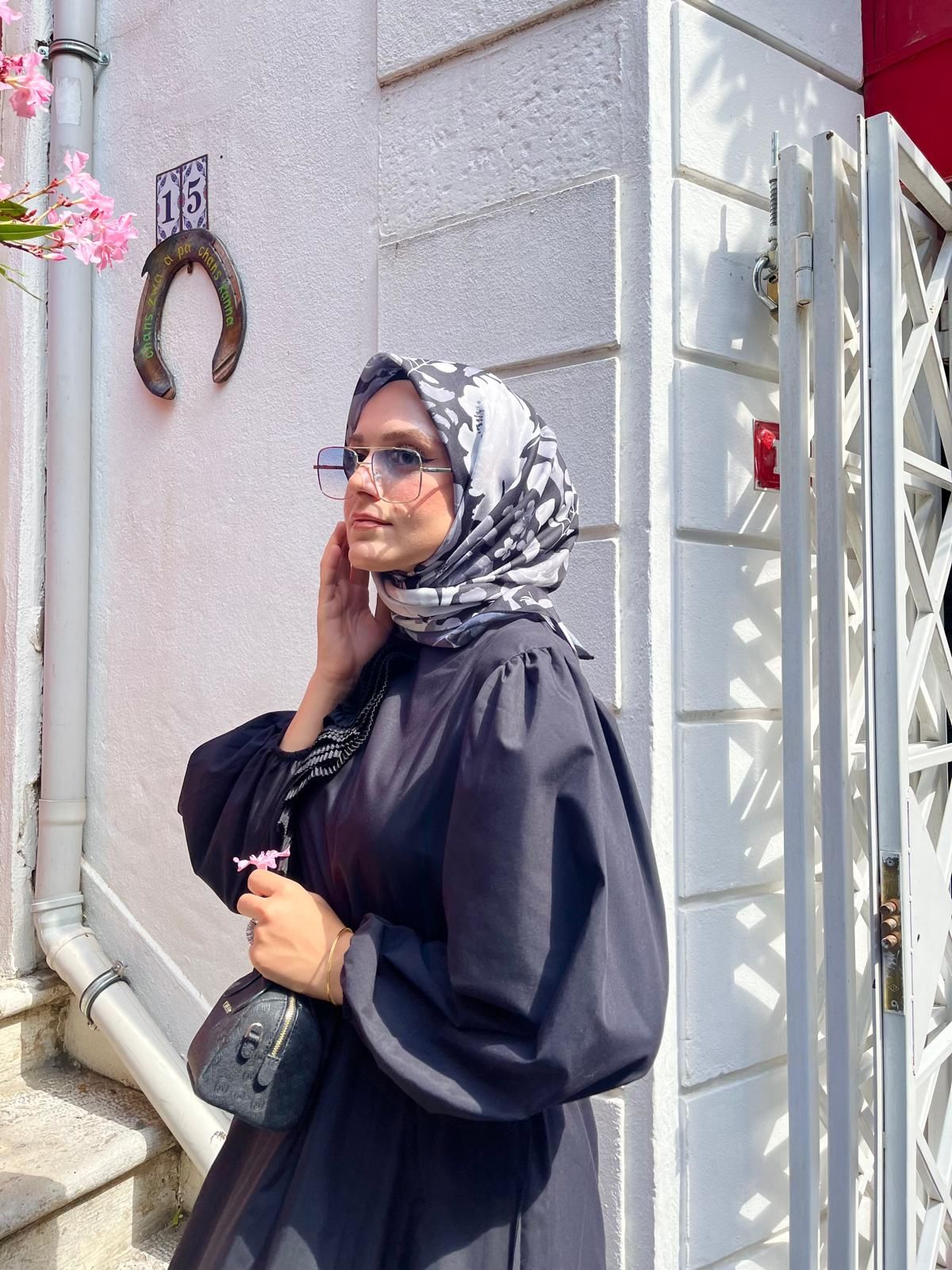 Monaya Desen Eşarp  ( Siyah- Gri ) RTS-1040-2