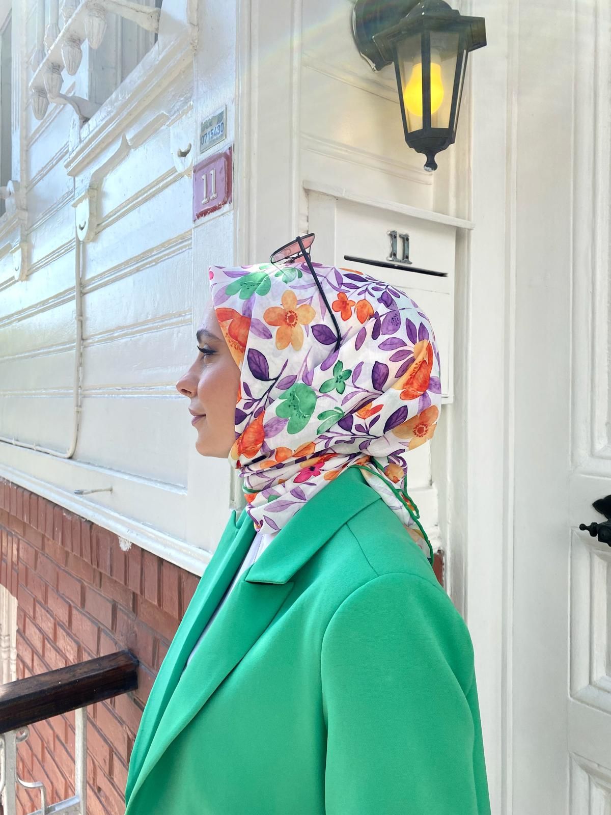 Kamelya Desen Eşarp  ( Yeşil ) RTS-1007-5
