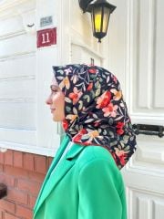 Kamelya Desen Eşarp  ( Siyah-Kırmızı ) RTS-1007-4
