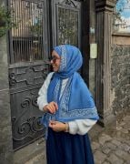 Etnik Desen Soft Şal ( Bebe Mavisi )