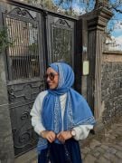 Etnik Desen Soft Şal ( Bebe Mavisi )
