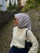Manogram Desen Eşarp ( Beyaz )