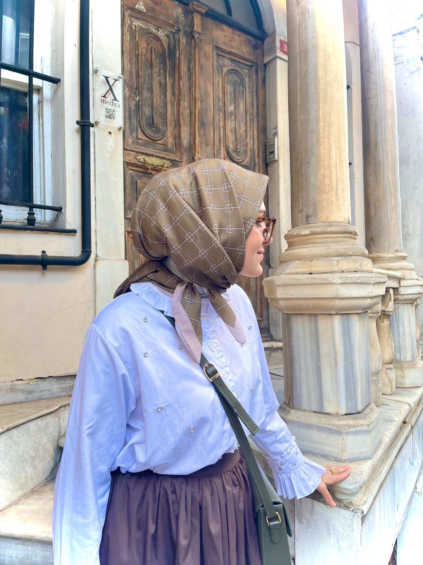 Manogram Desen Eşarp ( Soft Yeşili )
