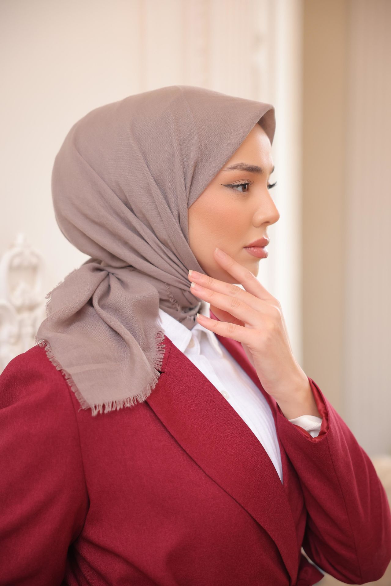 Pamuk Düz Renk Eşarp ( Vizon )