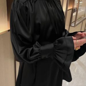 Pamuk Saten Volanlı Gömlek (Siyah)