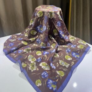 Lilyum Desen Eşarp (Kahve Lacivert)